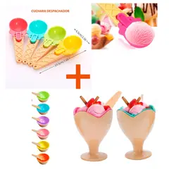 GENERICO - Pack Cuchara Despachadora + 3 Vasos con Cucharitas para Helado
