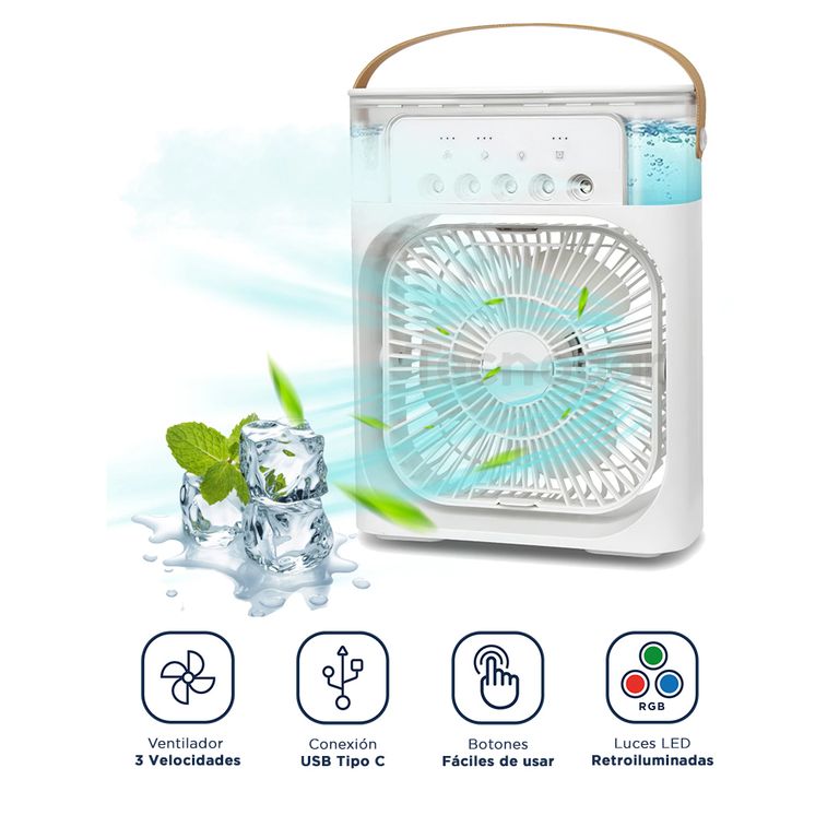 Ventilador Enfriador Humidificador 3 en 1 con Luz LED RGB Temporizador