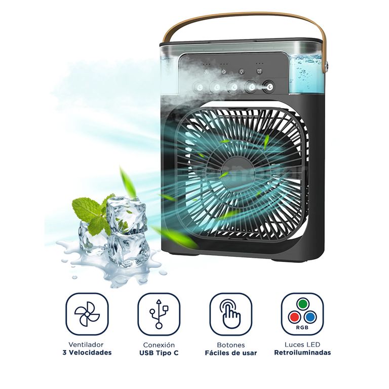 Ventilador Enfriador Humidificador 3 en 1 con Luz LED RGB Temporizador