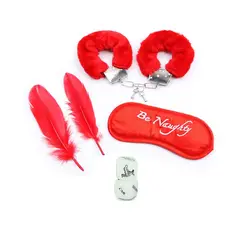 GENERICO - Pack BDSMx4 Esposas Antifaz Plumas y Dados sexuales Kama Sutra