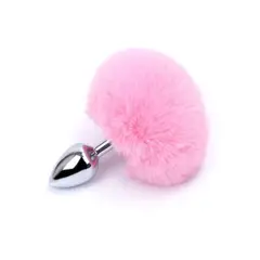 GENERICO - Plug Dilatador Cola de Conejo Pompom Rosado - Blanco