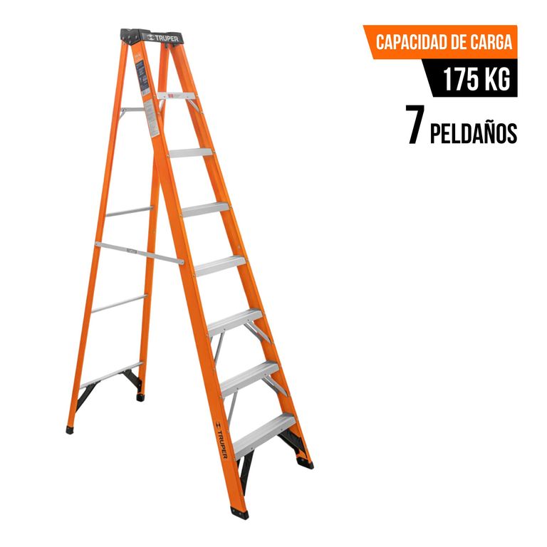 Escalera tipo tijera 7 peldaños soporta 175Kg fibra de vidrio