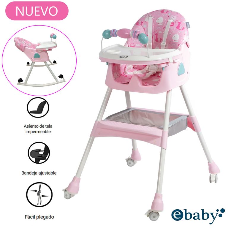 Silla de Comer Asiento Reclinable con Ruedas DALI Fucsia