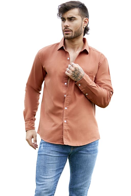 Camisa para hombre manga larga -Sebastian - Snaax - LADRILLO