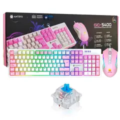 ANTRYX - COMBO GAMER PINK TECLADO MECANICO MOUSE GC-5400 SWITCH AZUL