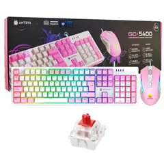 ANTRYX - COMBO GAMER PINK TECLADO MECANICO MOUSE GC-5400 SWITCH ROJO