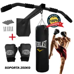 HOLGU - RACK Con Saco De Box y Barra Calistenia Guantes