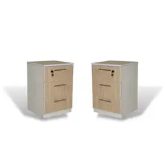 MUEBLES MACRUMO - Veladores 3 Cajones + Cerradura. Color Arena (Set x2)