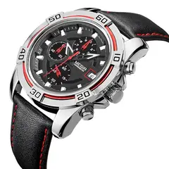 MEGIR - RELOJ HOMBRE 2023G NEGRO CUERO MULTIPLES CRONOGRAFOS