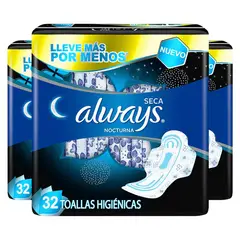 ALWAYS - Pack x3 Toallas Higiénicas Nocturna Seca Con Alas x32