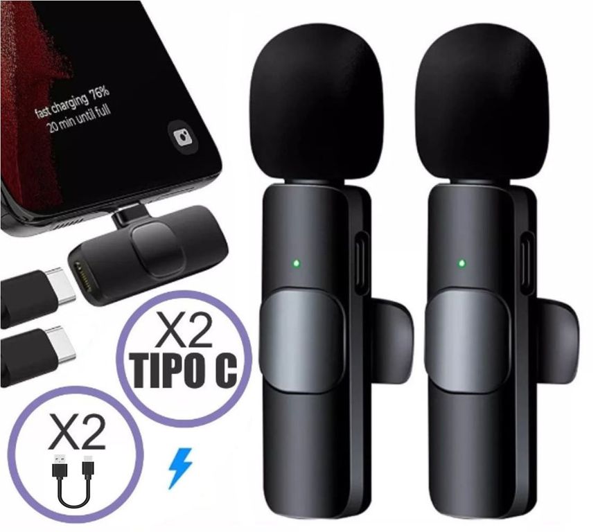 Micrófonos Inalámbricos 2 en 1 K9 Tipo C con cable doble de carga