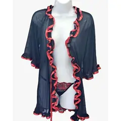 GENERICO - Bata DIVA Negra Bobos Rojos Hilo S M manga 3/4 Dealcoba MIDI DEALCOBA