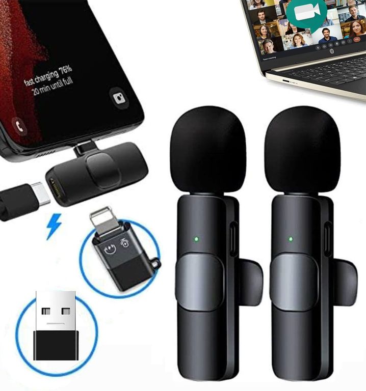 Micrófonos Inalámbricos solaperos 2 en 1 K9 Tipo C, IOS y USB