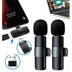 OEM - Micrófonos Inalámbricos solaperos 2 en 1 K9 Tipo C, IOS y USB