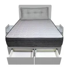 BARAKA HOME - Dormitorio Turin + 4 Cajones 1.5 Plz + Cabecera + Cojin - Gris Claro