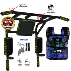 HOLGU - Barra Multifuncional 15 En 1 + Chaleco 20kg + Guantes