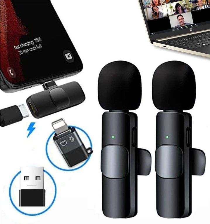 Micrófonos Inalámbricos 2 en 1 K9 Tipo C con adaptadores IOS y USB