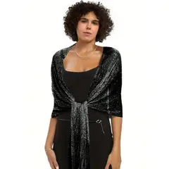 KAST PE - Chal Bufanda Alisa Clásica Negro Plateado con Flecos de Hilo