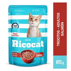 RICOCAT - POUCH TROCITOS SALMON PARA GATOS ADULTOS X 85 GR