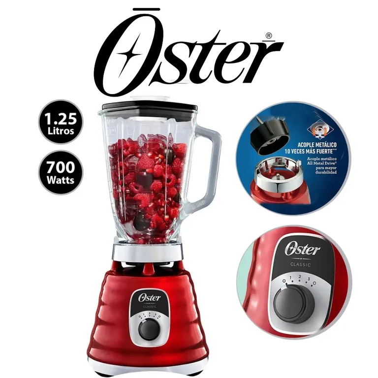 LICUADORA CLÁSICA 1.25LT 3 VELOCIDADES COLOR ROJO MOD BLST4126R