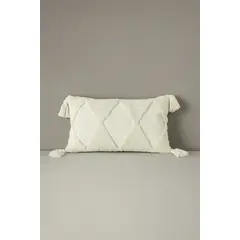 GENERICO - Funda Perla Boho Rectángulo + Borlas Peluche 55x35 Cm Perla