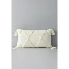 GENERICO - Cojin Perla Boho Rectangulo + Borlas Peluche 55x35 Cm Perla