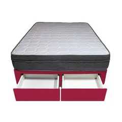 BARAKA HOME - Cama Turin + 2 Cajones 1.5 Plz + 1 Almohada - Rojo