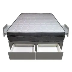 BARAKA HOME - Cama Turin + 4 Cajones 1.5 Plz + 1 almohadas - Gris Oscuro