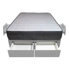 BARAKA HOME - Cama Turin + 4 Cajones 1.5 Plz + 1 almohadas - Gris Claro