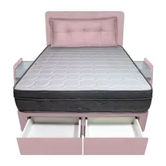 BARAKA HOME - Dormitorio Turin + 4 Cajones 2 Plz + Cabecera + Cojin - Rosado
