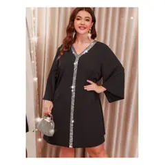 KAST PE - Vestido Mar manga ancha con brillo plateado talla L - Negro