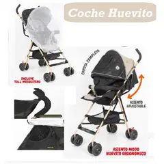 BABY HAPPY - Coche Baston Huevito Asiento Ajustable- Negro