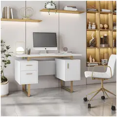 VENTITAS HOME - Escritorio Tocador Minimalista Callmet Blanco y Dorado