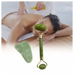 GENERICO - Masajeador Facial de JADE 3 en 1 Roller y Guasha para Cara y Cuerpo
