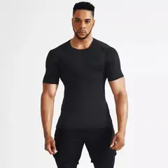 ALPHA GYM - Polo deportivo para hombres Camiseta licrada Gym Negro