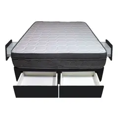 BARAKA HOME - Cama Turin + 4 Cajones 2 Plz + 2 almohadas - Negro