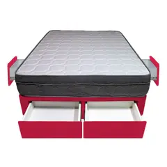 BARAKA HOME - Cama Turin + 4 Cajones 2 Plz + 2 almohadas - Rojo