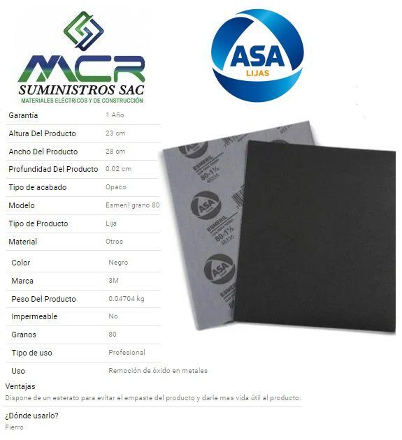 Lija Fierro ASA grano 80 MARCA ASA x12und