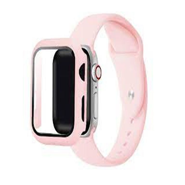 Bumper y correa silicona apple watch 44mm, serie 1 2 3 4 5 6 rosa