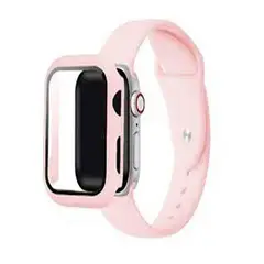 GENERICO - Bumper y correa silicona apple watch 44mm, serie 1 2 3 4 5 6 rosa