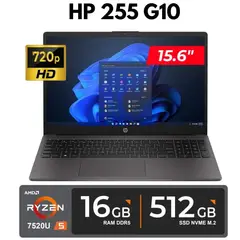 HP - 255 G10 RYZEN 5-7520U 16GB DDR4 512GB SSD 15.6 HD FREE DOS