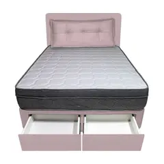 BARAKA HOME - Dormitorio Turin + 2 Cajones 1.5 Plz + Cabecera + Cojin - Rosado