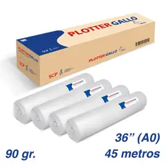 GALLO - ROLLO PAPEL PLOTTER BOND 90 GR 36" X 45 MTS A0 (Caja 4 rollos)