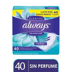 ALWAYS - Toallas Protectores Diarios Sin Perfume 40 Unidades