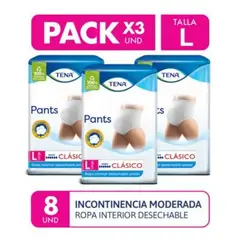 TENA - Ropa interior adultos pants clásico talla l 8un pack x3