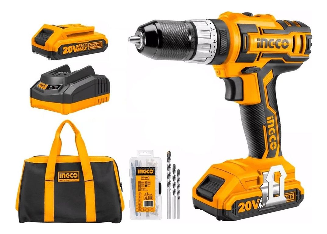 Taladro Atornillador Ingco CIDLI2002 3/8" 45 Nm 20v + 50 Acc