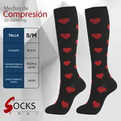 GENERICO - Medias de Compresión 20-30mmhg Negras con Corazones anti varices