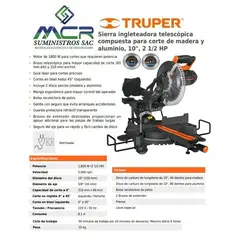 TRUPER - Sierra ingleteadora telescópica 1800W corte madera y aluminio 2 1/2 HP