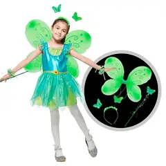 GENERICO - Pack alitas Mariposa Ala +Diadema +Varita Verde