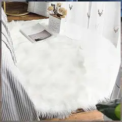GENERICO - ALFOMBRA CIRCULAR DE PELUCHE PELO LARGO BLANCO ANGORA